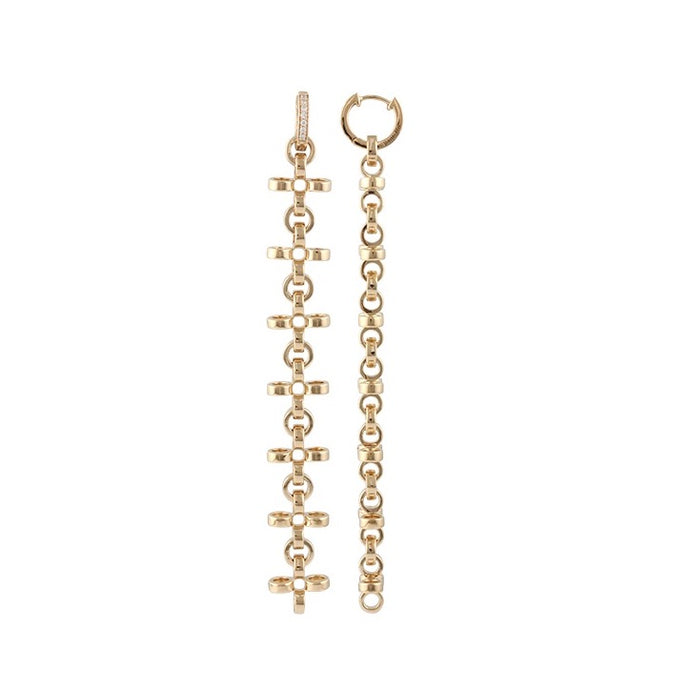 PANTOLIN CROSS CHAIN EARRINGS GOLD Elegant och välarbetade örhängen från Pantolin. Den lilla creolen som även kan användas separat är dekorerad små stenar, länkarna är formade som små kors.