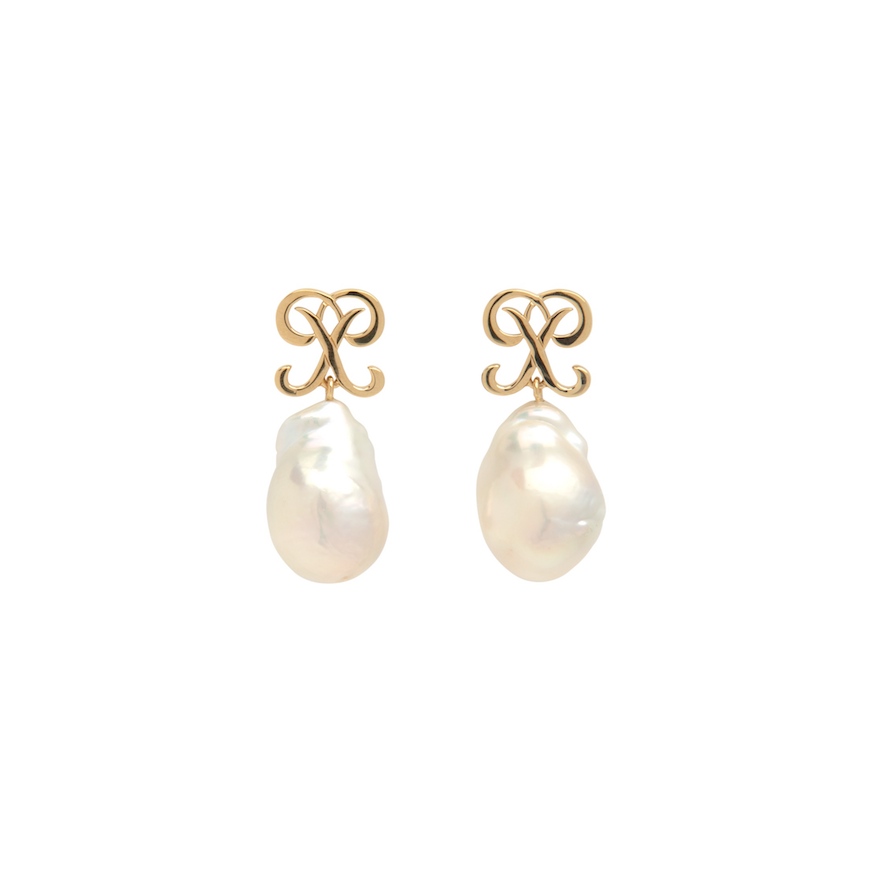 PANTOLIN MONOGRAM PEARL EARRINGS GOLD Stora A